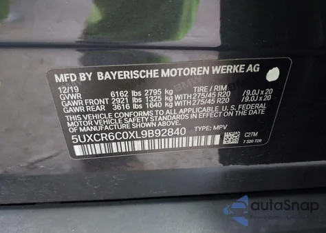 2020 BMW X5 xDrive40I z USA, uszkodzony, nr VIN 5UXCR6C0XL9B92840